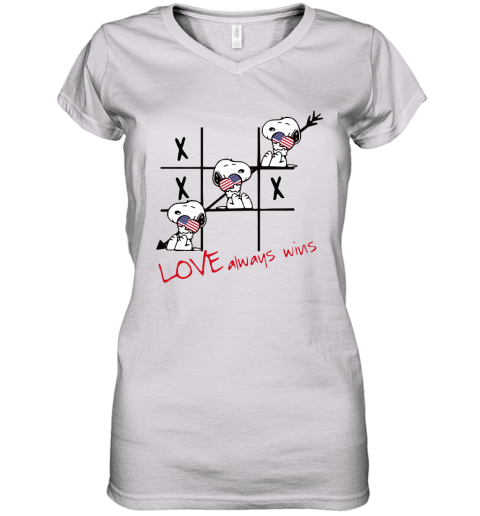 Snoopy Tic Tac Toe American Love Always Win Women's V-Neck T-Shirt