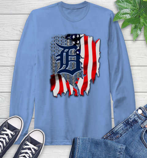 Detroit Tigers MLB Baseball American Flag Long Sleeve T-Shirt 12