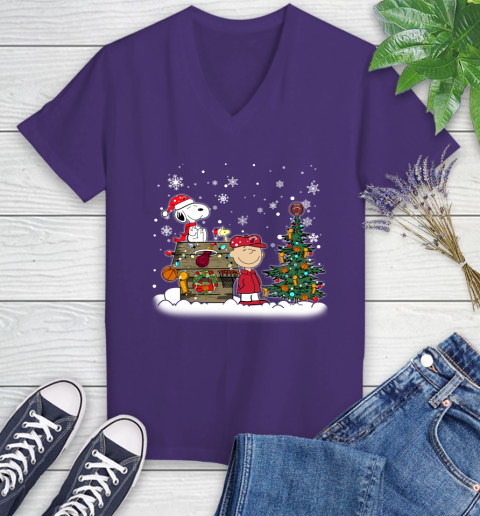 Miami Heat NBA Basketball Christmas The Peanuts Movie Snoopy Championship Women's V-Neck T-Shirt 3