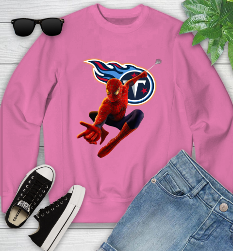 NFL Spider Man Avengers Endgame Football Tennessee Titans Youth Sweatshirt 7