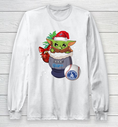 Los Angeles Dodgers Christmas Baby Yoda Star Wars Funny Happy MLB Long Sleeve T-Shirt 2
