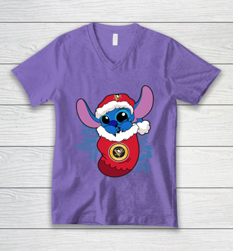 Pittsburgh Penguins Christmas Stitch In The Sock Funny Disney NHL V-Neck T-Shirt 9