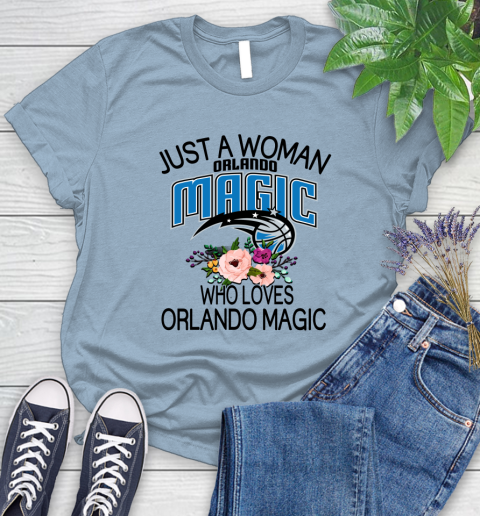 NBA Just A Woman Who Loves Orlando Magic Basketball Sports Women's T-Shirt 6