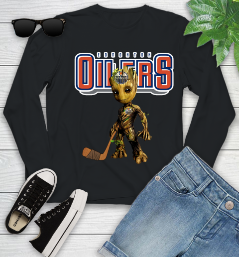 Edmonton Oilers NHL Hockey Groot Marvel Guardians Of The Galaxy Youth Long Sleeve 2