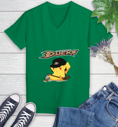 NHL Pikachu Hockey Sports Anaheim Ducks Women's V-Neck T-Shirt 5