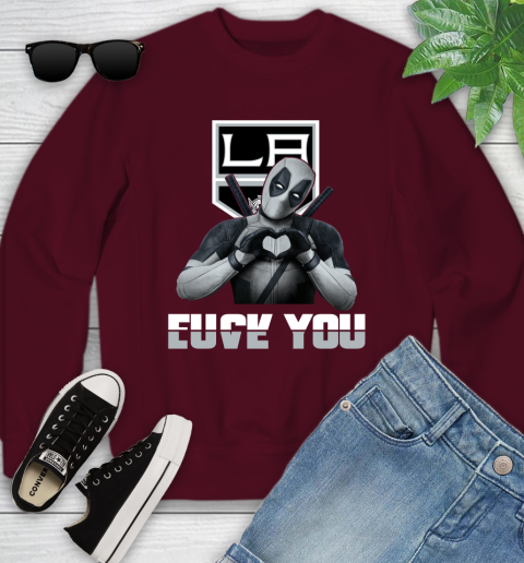 NHL Los Angeles Kings Deadpool Love You Fuck You Hockey Sports Youth Sweatshirt 4