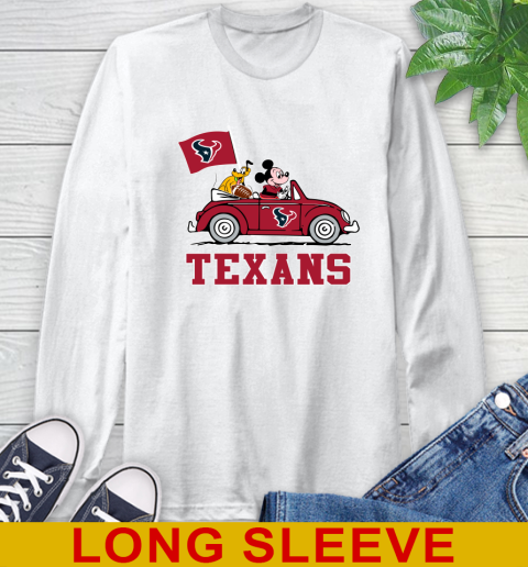 NFL Football Houston Texans Pluto Mickey Driving Disney Shirt Long Sleeve T-Shirt