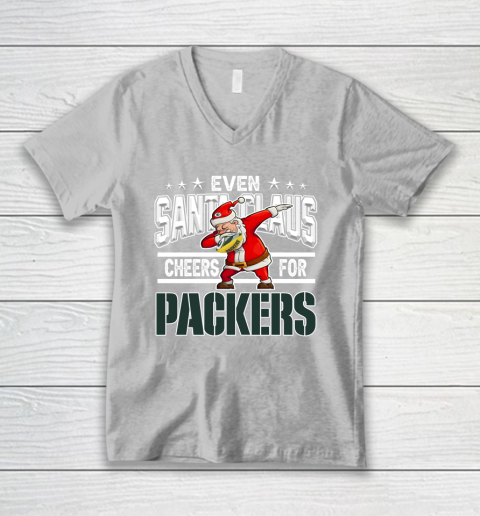 Green Bay Packers Even Santa Claus Cheers For Christmas NFL V-Neck T-Shirt 4 Green Bay Packers Even Santa Claus Cheers For Christmas NFL V-Neck T-Shirt - Image 4