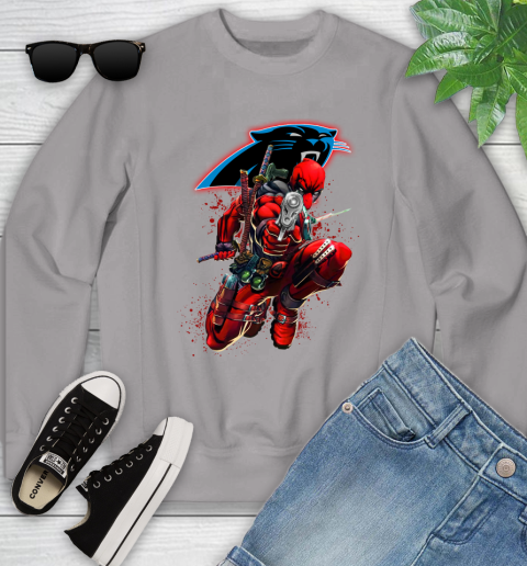 NFL Deadpool Marvel Comics Sports Football Carolina Panthers Youth Sweatshirt 4