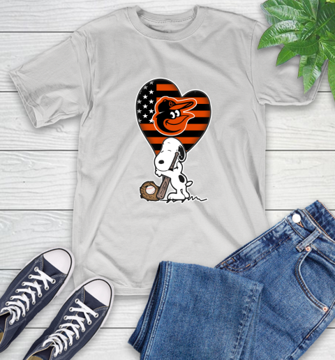 Baltimore Orioles MLB Baseball The Peanuts Movie Adorable Snoopy T-Shirt