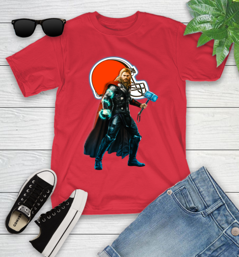 NFL Thor Avengers Endgame Football Cleveland Browns Youth T-Shirt 10