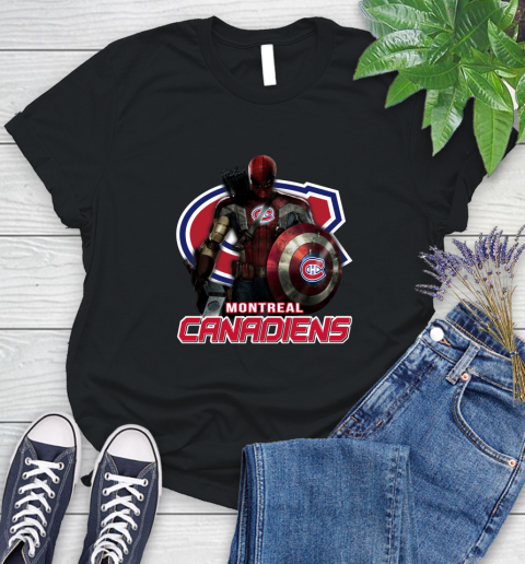 NHL Captain America Thor Spider Man Hawkeye Avengers Endgame Hockey Montreal Canadiens Women's T-Shirt 2