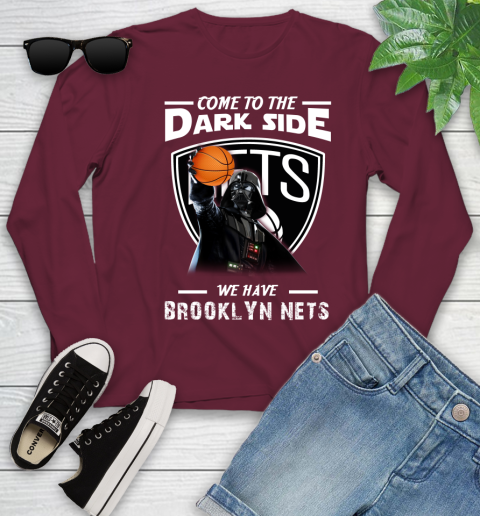 NBA Come To The Dark Side We Have Brooklyn Nets Star Wars Darth Vader Basketball Youth Long Sleeve 6
