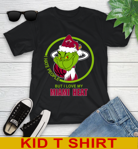 Miami Heat NBA Christmas Grinch I Hate People But I Love My Favorite Basketball Team Youth T-Shirt 2
