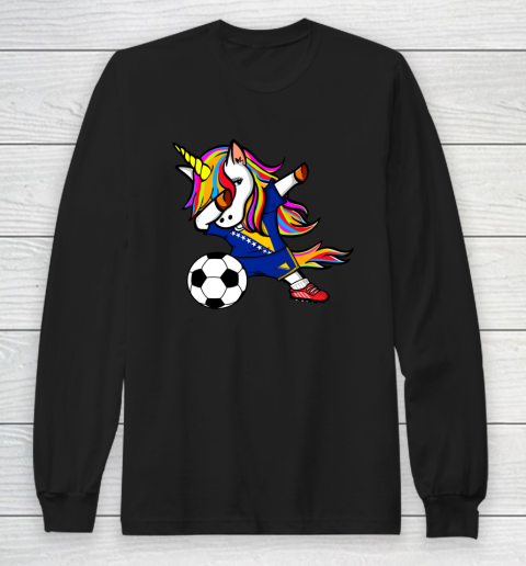 Dabbing Unicorn Bosnia and Herzegovina Football Flag Soccer Long Sleeve T-Shirt