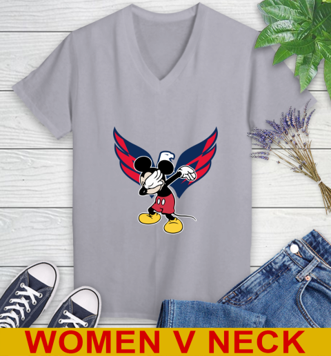 Washington Capitals NHL Hockey Dabbing Mickey Disney Sports Women's V-Neck T-Shirt 5