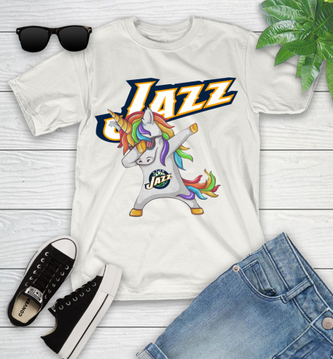 Utah Jazz NBA Basketball Funny Unicorn Dabbing Sports Youth T-Shirt