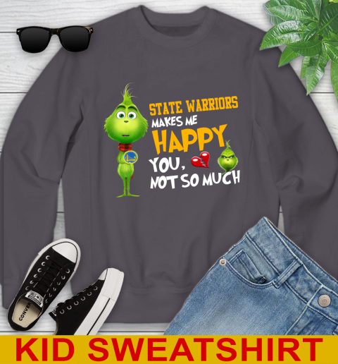 NBA Golden State Warriors Makes Me Happy You Not So Much Grinch Basketball Sports Youth Sweatshirt 5