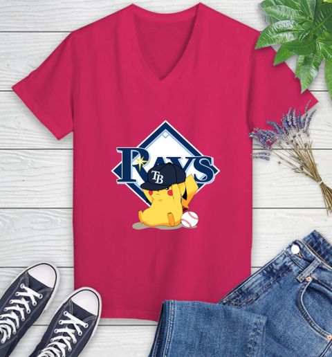 MLB Pikachu Baseball Sports Tampa Bay Rays Women's V-Neck T-Shirt 9