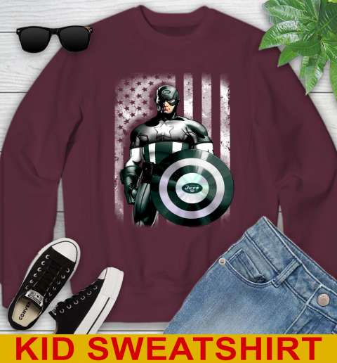 New York Jets NFL Football Captain America Marvel Avengers American Flag Shirt Youth Sweatshirt 4
