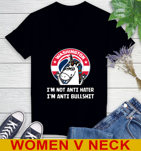 Washington Wizards NBA Basketball Unicorn I'm Not Anti Hater I'm Anti Bullshit Women's V-Neck T-Shirt 2