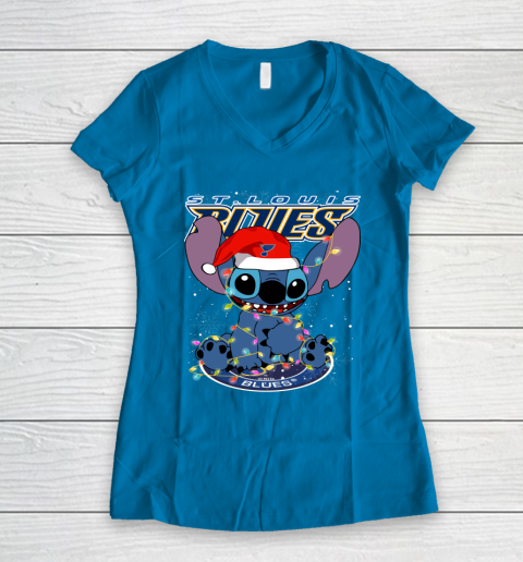 St.Louis Blues NHL Hockey noel stitch Christmas Women's V-Neck T-Shirt 4