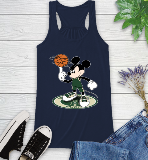 NBA Basketball Milwaukee Bucks Cheerful Mickey Disney Shirt Racerback Tank 11
