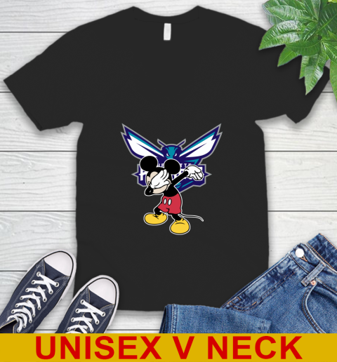 Charlotte Hornets NBA Basketball Dabbing Mickey Disney Sports V-Neck T-Shirt 2