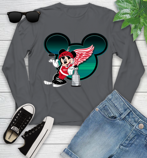 NHL Detroit Red Wings Stanley Cup Mickey Mouse Disney Hockey T Shirt Youth Long Sleeve 8