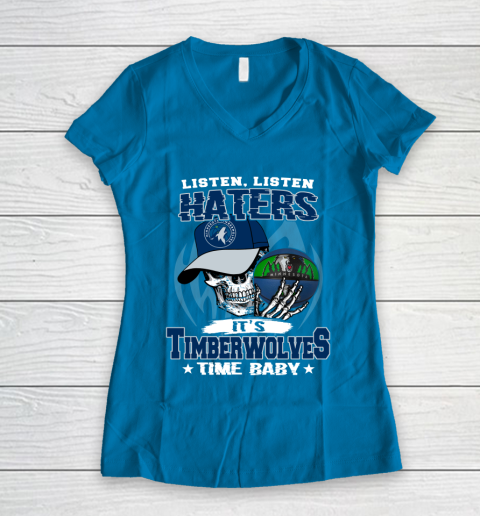 Listen Haters It is TIMBERWOLYES Time Baby NBA Women's V-Neck T-Shirt 5