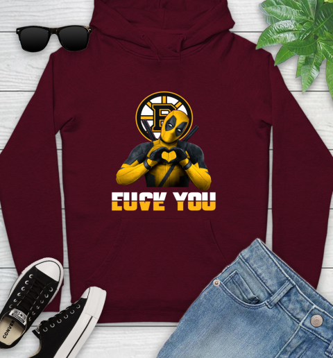 NHL Boston Bruins Deadpool Love You Fuck You Hockey Sports Youth Hoodie 7