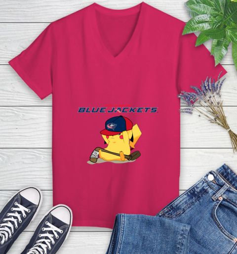 NHL Pikachu Hockey Sports Columbus Blue Jackets Women's V-Neck T-Shirt 9