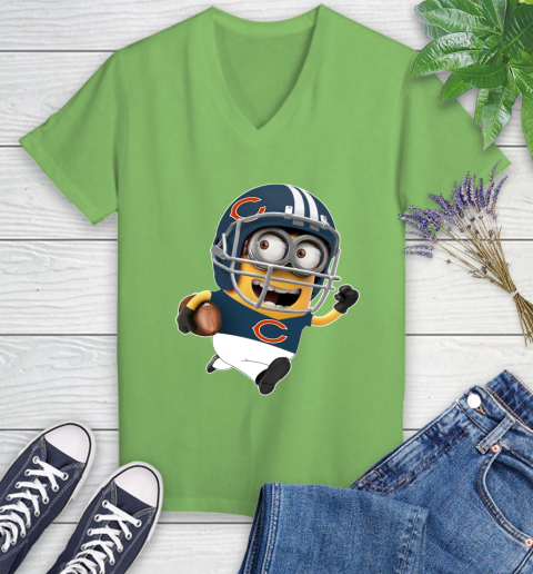 NFL Chicago Bears Minions Disney Football Sports Women's V-Neck T-Shirt 11