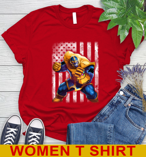 NFL Football Carolina Panthers Thanos Marvel American Flag Shirt Women's T-Shirt 11