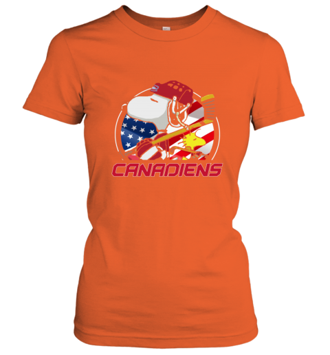 lshm montreal canadienssnoopy and woodstock nhl ladies t shirt 20 front orange