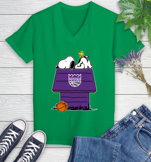 Sacramento Kings NBA Basketball Snoopy Woodstock The Peanuts Movie Women's V-Neck T-Shirt 5