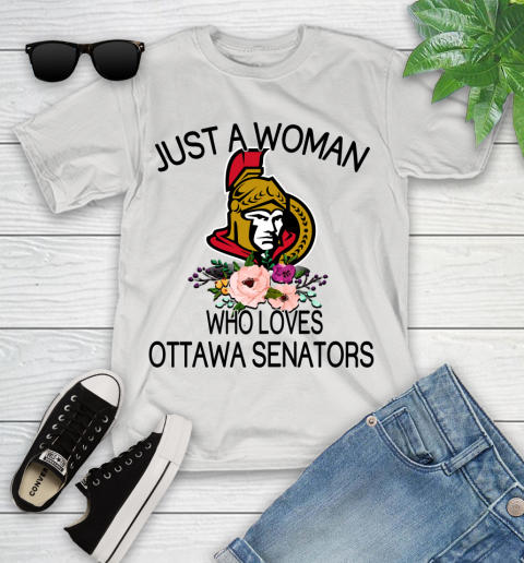 NHL Just A Woman Who Loves Ottawa Senators Hockey Sports Youth T-Shirt