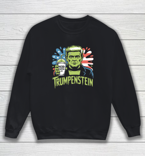 Trumpenstein Funny Iced Coffee Drink Halloween 4th of July USA Flag Sweatshirt