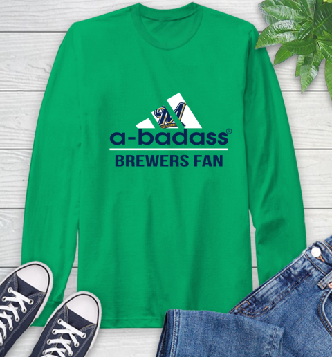 MLB A Badass Milwaukee Brewers Fan Adidas Baseball Sports Long Sleeve T-Shirt 8