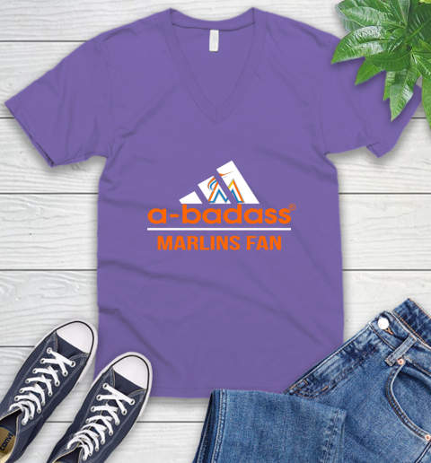 MLB A Badass Miami Marlins Fan Adidas Baseball Sports V-Neck T-Shirt 8
