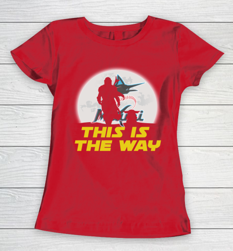 Miami Marlins MLB Baseball Star Wars Yoda And Mandalorian This Is The Way Women's T-Shirt 9