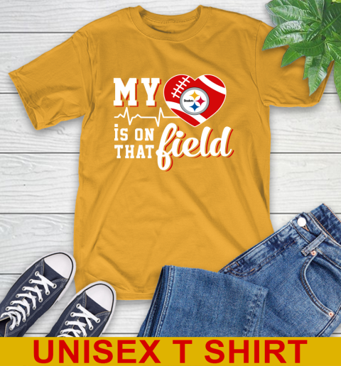 NFL My Heart Is On That Field Football Sports Pittsburgh Steelers T-Shirt 2