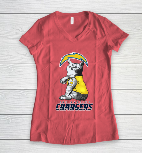 NFL Football My Cat Loves Los Angeles Chargers Women's V-Neck T-Shirt 4