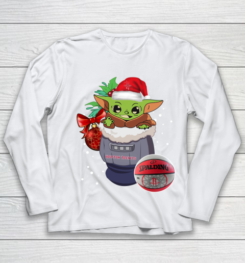 Houston Rockets Christmas Baby Yoda Star Wars Funny Happy NBA Youth Long Sleeve 2
