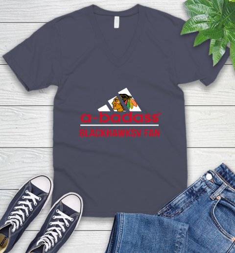 NHL A Badass Chicago Blackhawks Fan Adidas Hockey Sports V-Neck T-Shirt 7