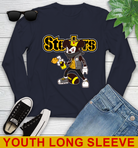 Pittsburgh Steelers NFL Football Mickey Peace Sign Sports Youth Long Sleeve 4 Pittsburgh Steelers NFL Football Mickey Peace Sign Sports Youth Long Sleeve - Image 4