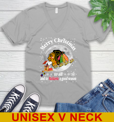 Chicago Blackhawks Merry Christmas To All And To Blackhawks A Good Season NHL Hockey Sports V-Neck T-Shirt 3