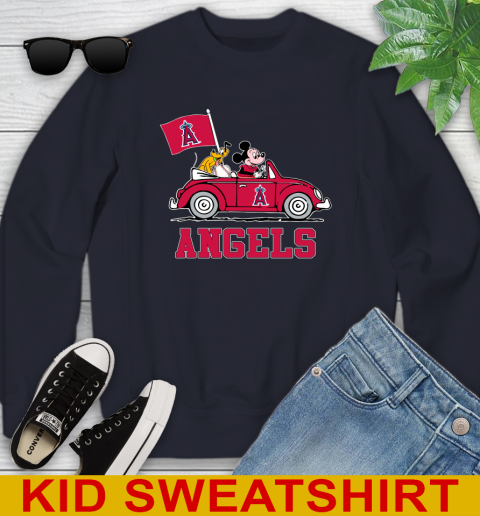 MLB Baseball Los Angeles Angels Pluto Mickey Driving Disney Shirt Youth Sweatshirt 3