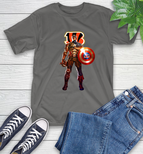 NFL Captain America Marvel Avengers Endgame Football Sports Cincinnati Bengals T-Shirt 9