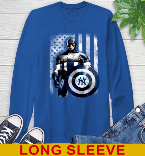 New York Yankees MLB Baseball Captain America Marvel Avengers American Flag Shirt Long Sleeve T-Shirt 11